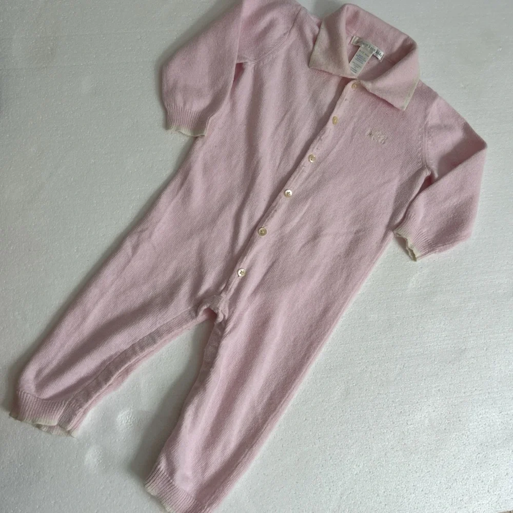 Pottery barn kids cashmere blend Pink knit sweater romper baby girls collar